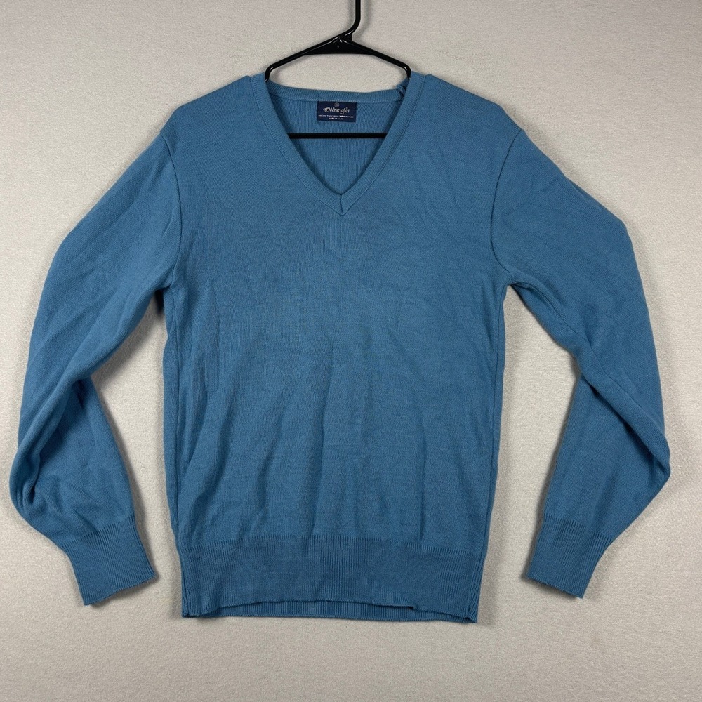 Wrangler V-Neck Knit Sweater Vintage Made In USA 77388 Orlon Acrylic Small Blue
